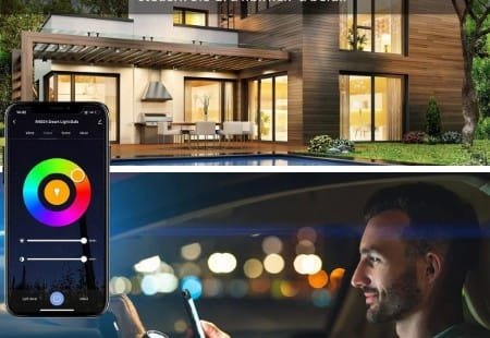 Hombre controlando su apagado
y/o encendido entre otras cosas por smartphone su bombilla inteligente Woox