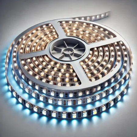 led en tiras enrollado de color blanco frío encendida