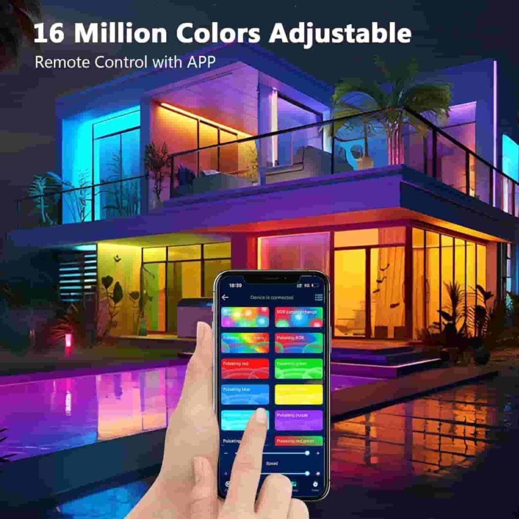 Smartphone mostrando como controlar las diferentes opciones de luces e intensidades de la tira led Realky