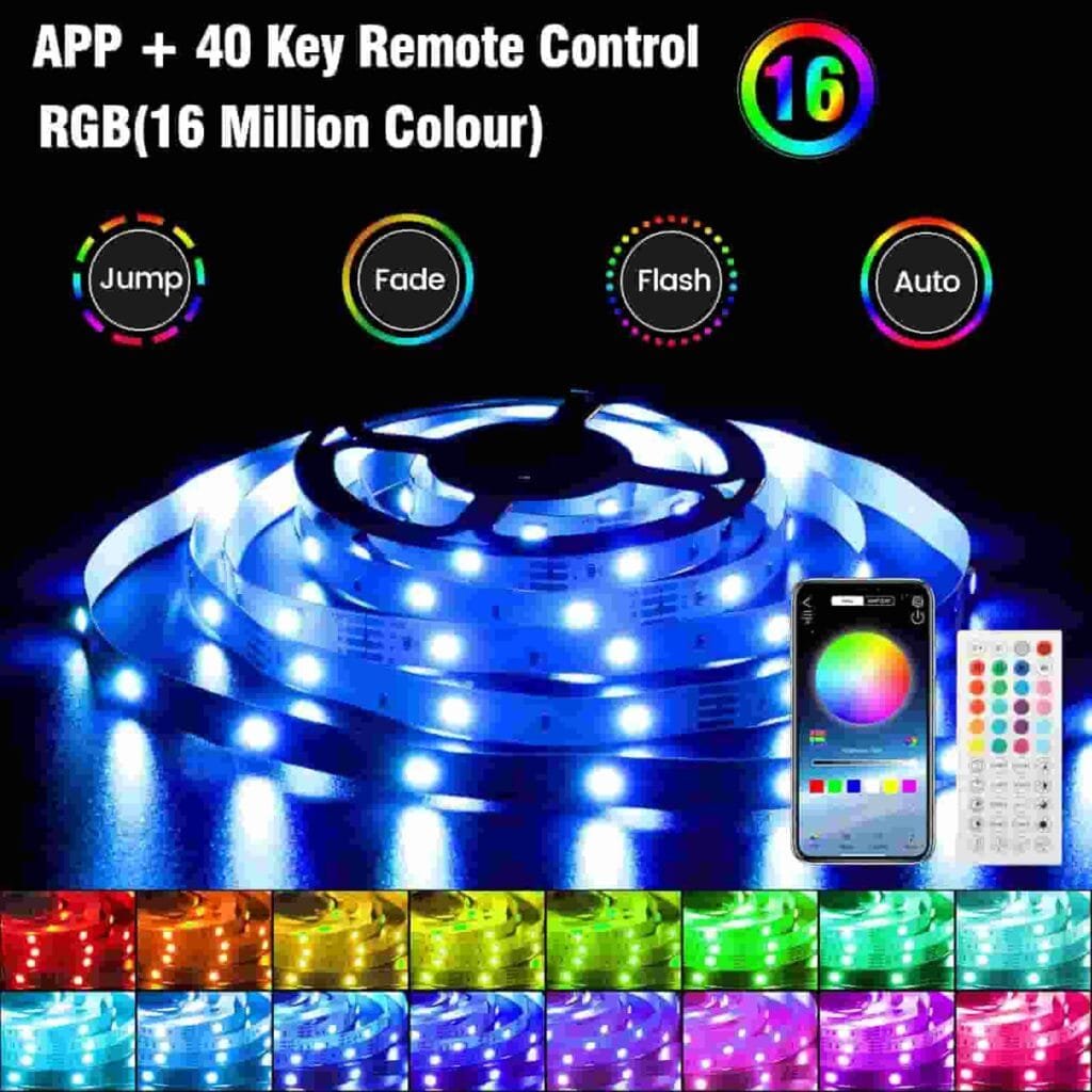 Presentación tiras led Enteenly en diferentes colores, con mando y opción de control por smartphone