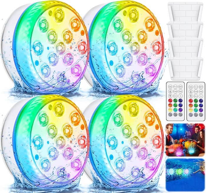 Amzeeniu 4PCS Luces piscina Sumergibles LED