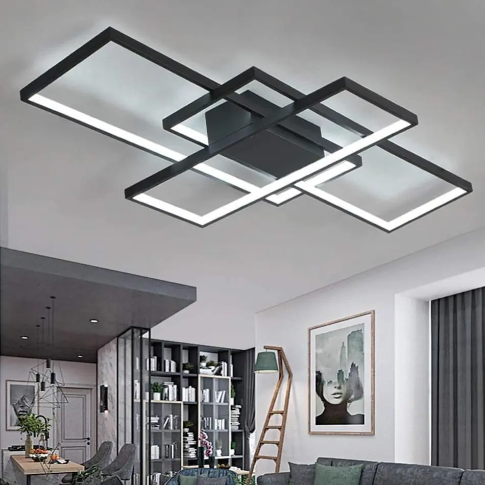 Lámpara de techo Jsz con diseño minimalista, 3 rectángulos de color negro superpuestos y escalonados 