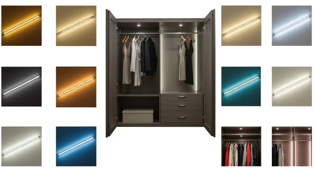 Armario de ropa y opciones con luces led para su iluminación