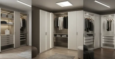 Armarios con las puertas abiertas iluminados con una selección de las mejores luces led para armarios sin cable