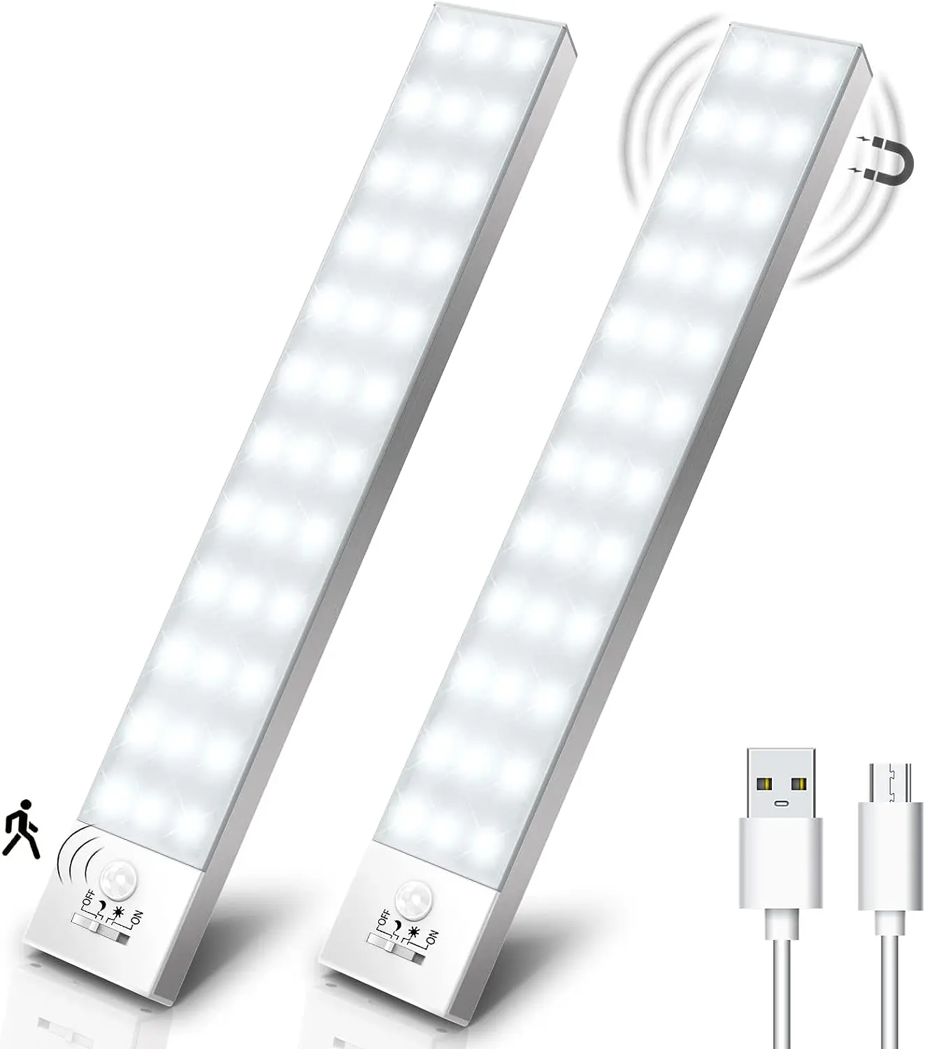 2 luces led armario blancos de la marca Ouila y cable usb