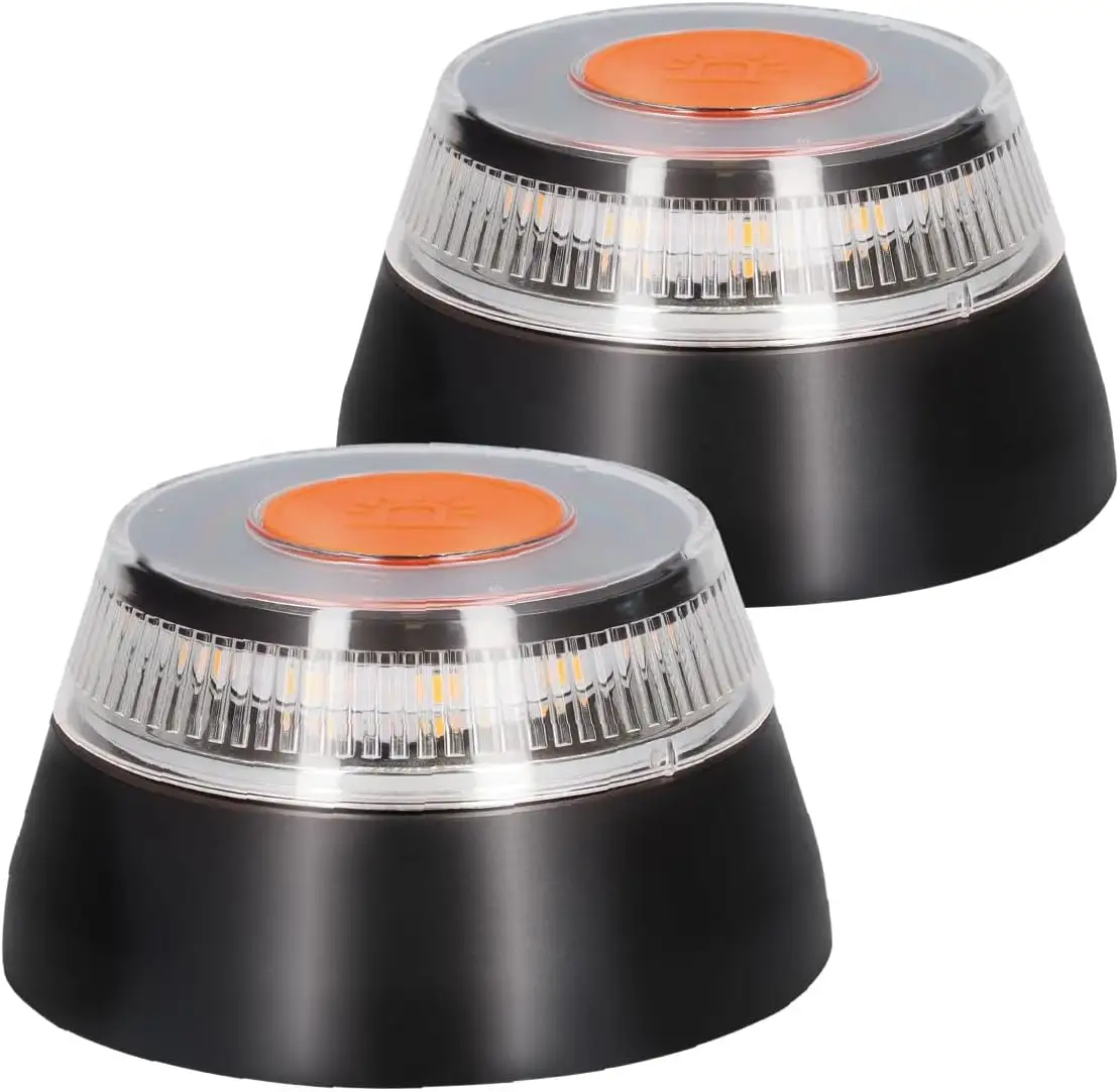 2 Luces de emergencia coche de la marca Pmk Grupo, 2 balizas de base color negro y parte superior blanco transparente