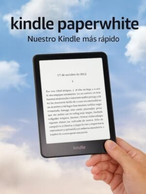 E-reader de la marca Amazon Kindle con fondo de cielo con nubes