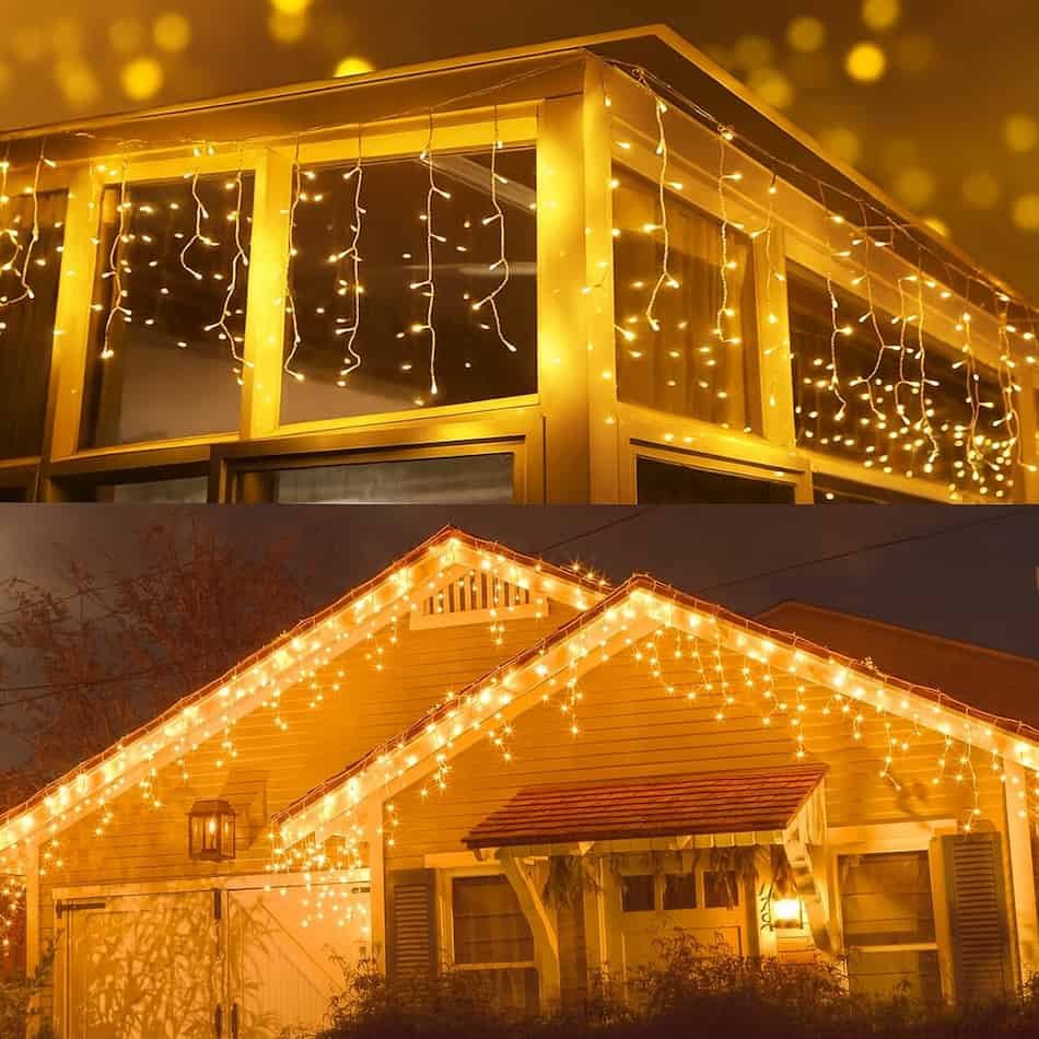 Luces de Navidad para balcones efecto cascada de la marca Brizlabs de color blanco cálido