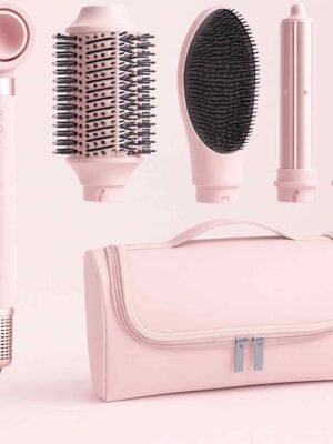 Set cepillo de aire caliente con 6 accesorios de color rosa suave de la marca Mescomb