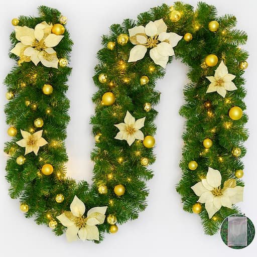 Guirnaldas de Navidad con flores amarillas y leds color blanco cálido de la marca Hutato