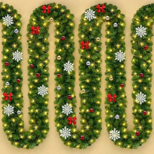 Guirnaldas de Navidad con flores blancas y rojas y luces led de la marca Casaria