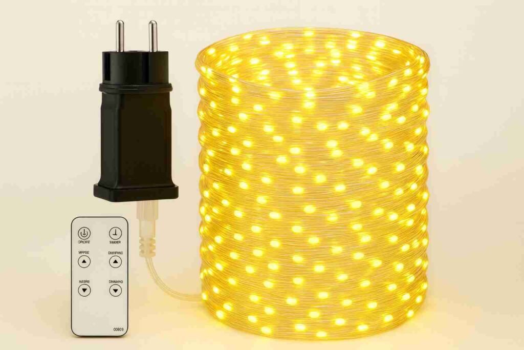 Luces navidad exterior de la marca Bescost, junto con mando a distancia y enchufe