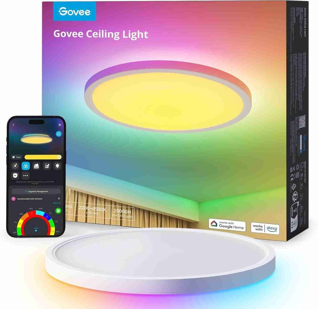Lámpara habitación de la marca Govee junto con su casa presentación y opción de control mediante smartphone (no incluido)
