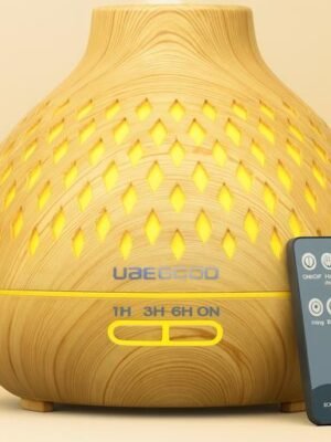 Difusor de aromas Ubegood IA B081Q9H1NC Difusor de aromas Ubegood color madera con detalles amarillos en rombo