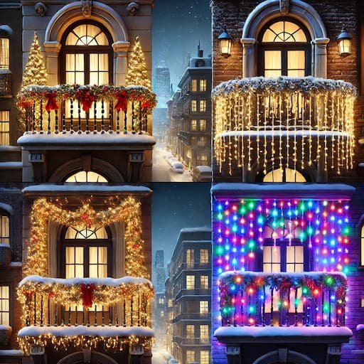 Opciones de luces de Navidad para balcones, 4 opciones de iluminación para el mismo balcón