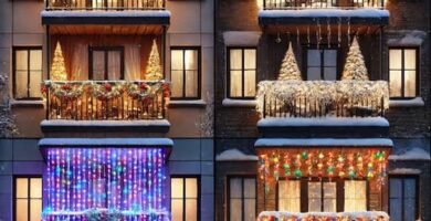 4 Opciones de luces de Navidad para el mismo tipo de balcón