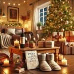 Regalo Navidad para padres en un salón decorado con varios adornos de Navidad